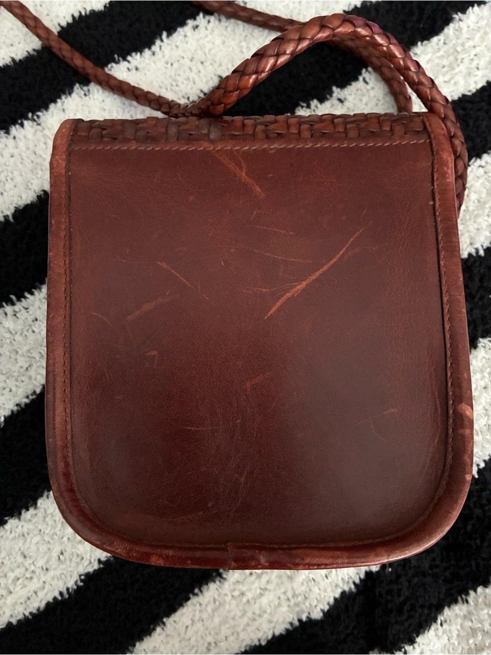 Brighton Cognac Brown Leather Basket Weave Crocodile Stamp  Mini Crossbody EUC - Picture 2 of 10